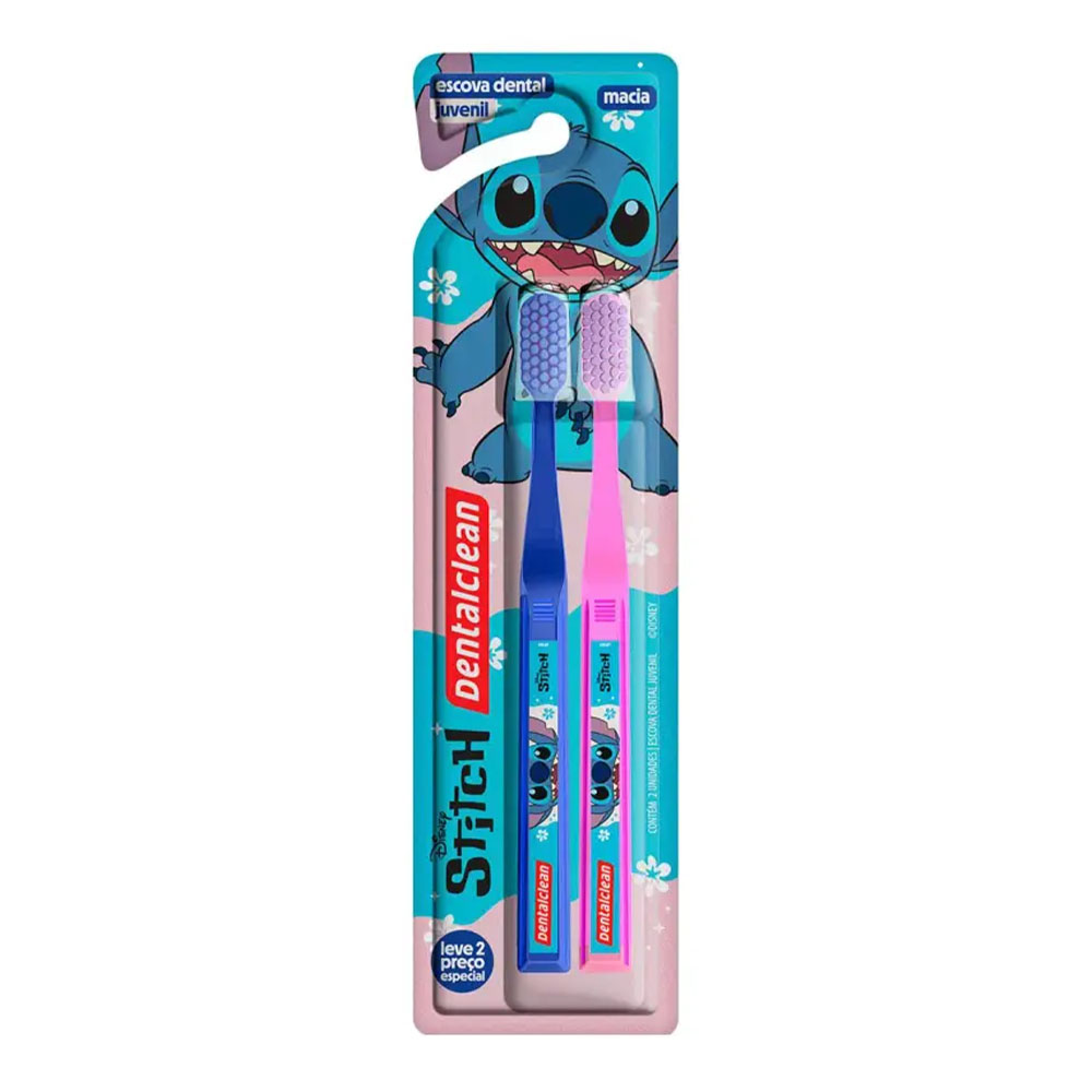 Escova Dental Dentalclean Juvenil Macia Disney Stitch 2 Unidades