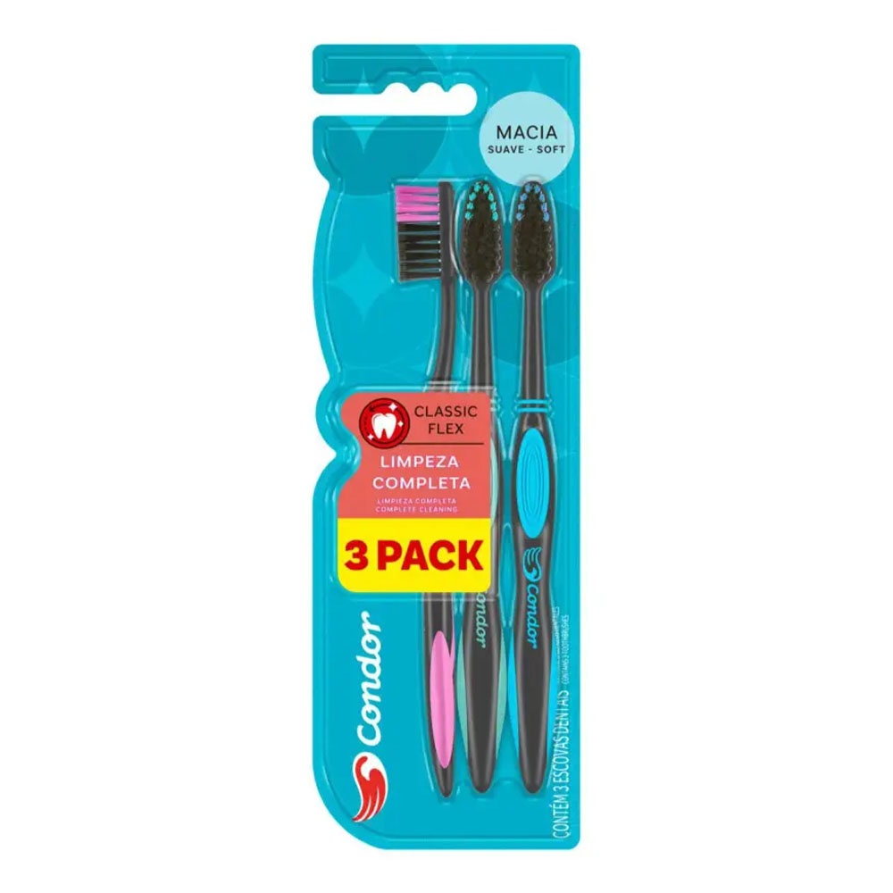 Escova Dental Condor Classic Flex Macia com 3 Unidades