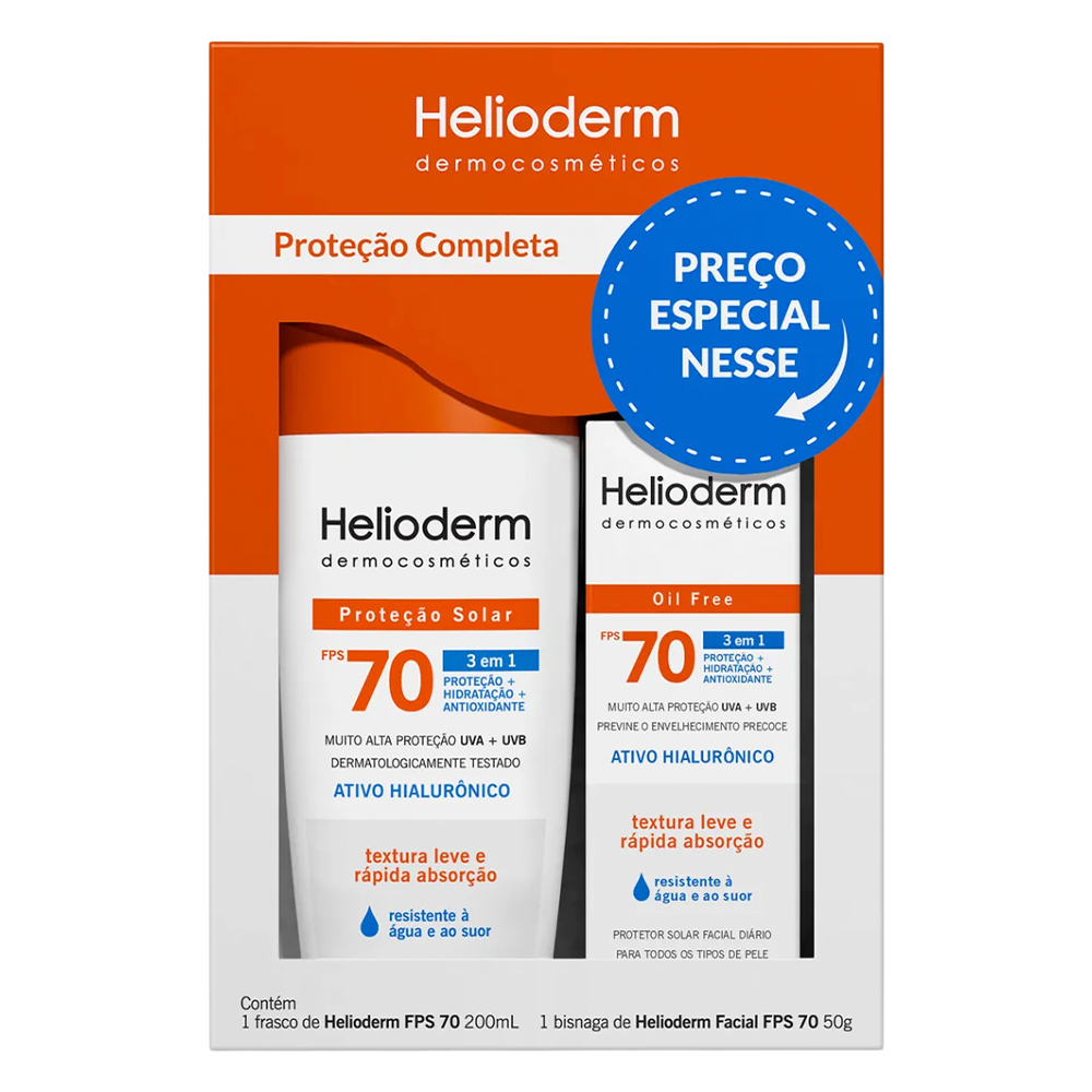 Kit Helioderm Suncare Protetor Solar FPS70 200ml +  Facial FPS70 50g