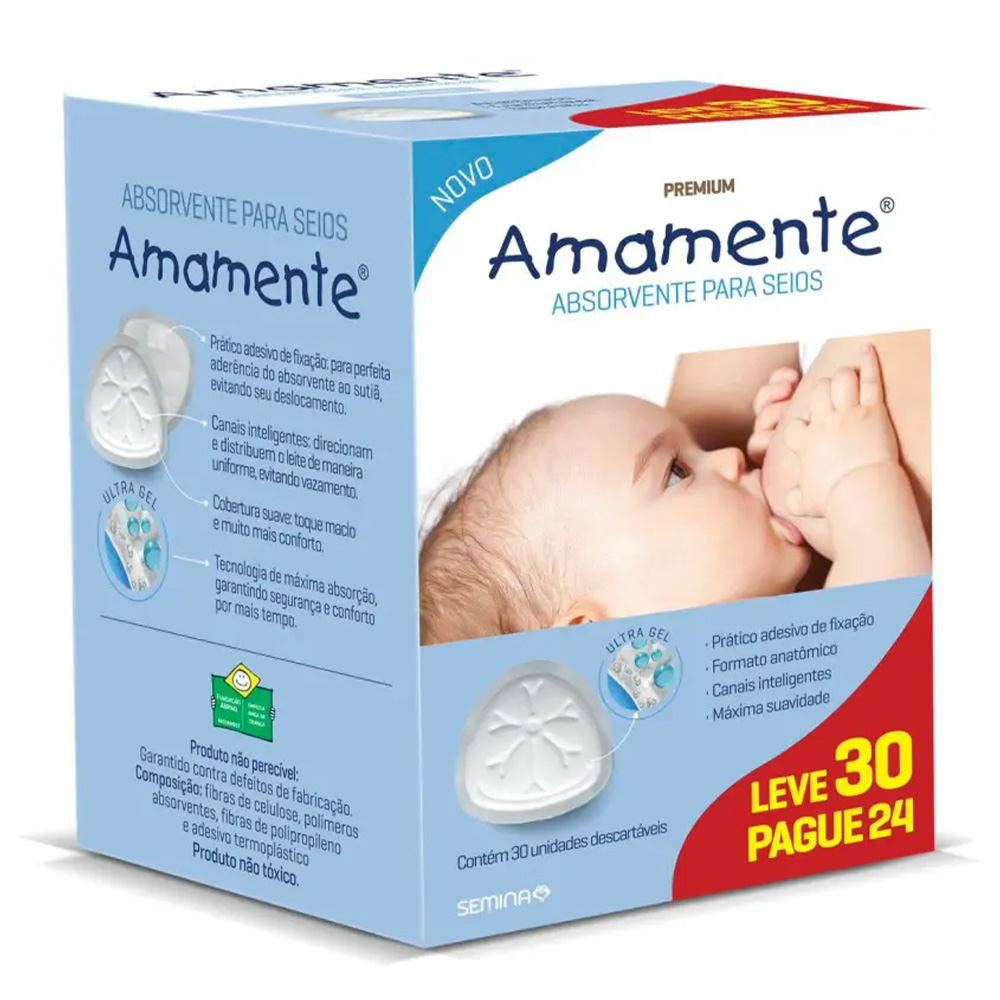 Absorvente para Seios Amamente com 30 Unidades