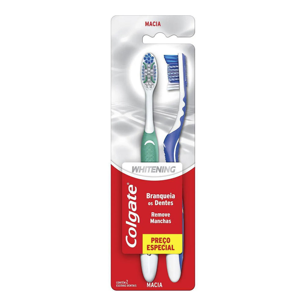 Escova de Dente Colgate Whitening Macia Cabeça Compacta com 2 Unidades
