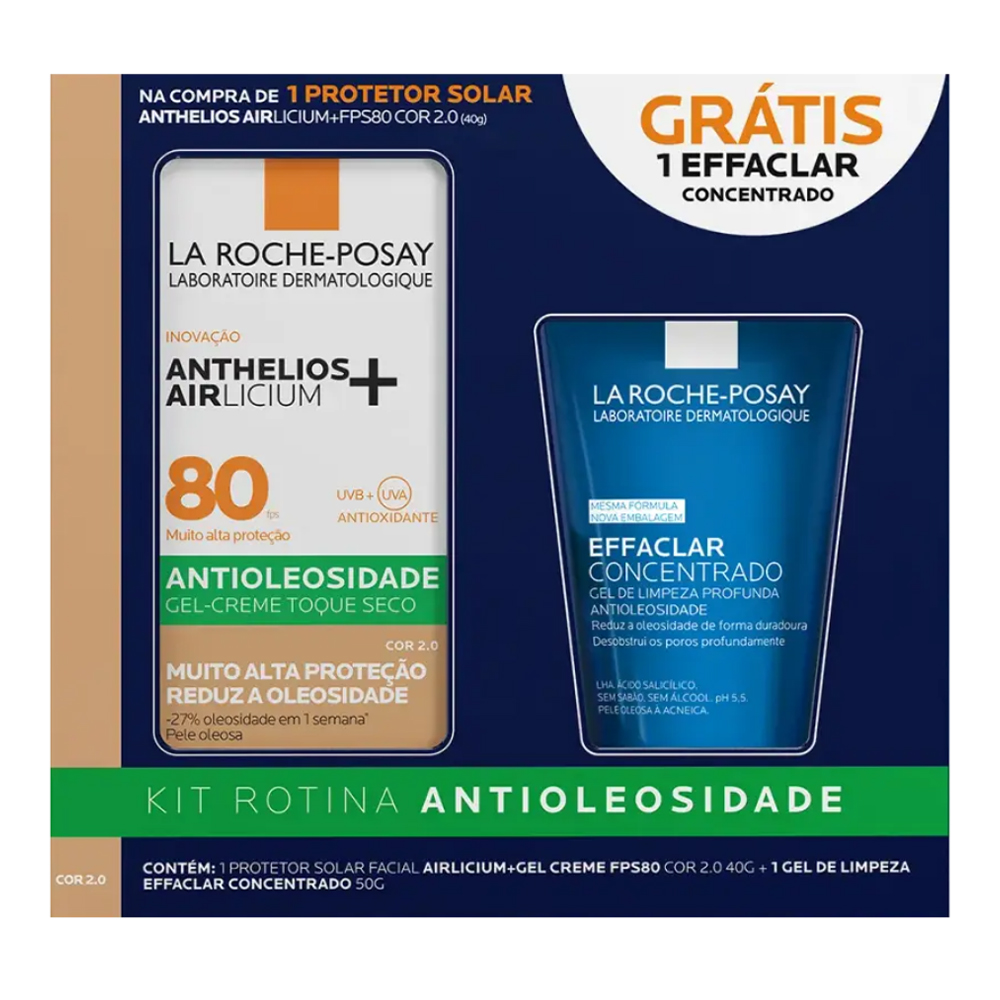 Kit Protetor Solar Facial La Roche Airlicium 2.0 Fps80 40g + Effaclar Gel Concentrado Anthelios 50g