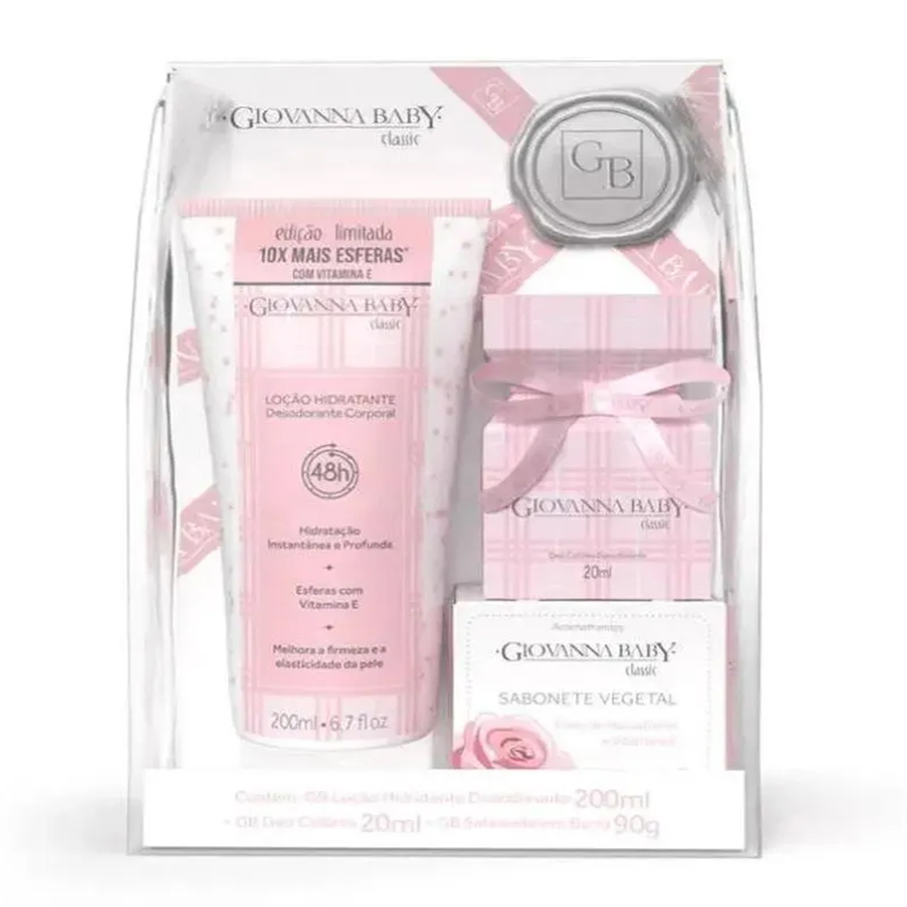 Kit Giovanna Baby Classic Rosa Colônia 20ml + Loção Hidratante 200ml + Sabonete 90g