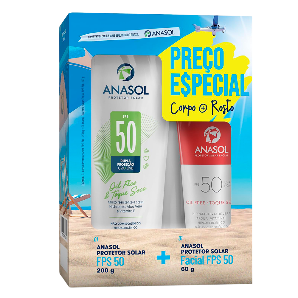 Kit Protetor Solar Anasol FPS50 200ml + Facial FPS50 60g