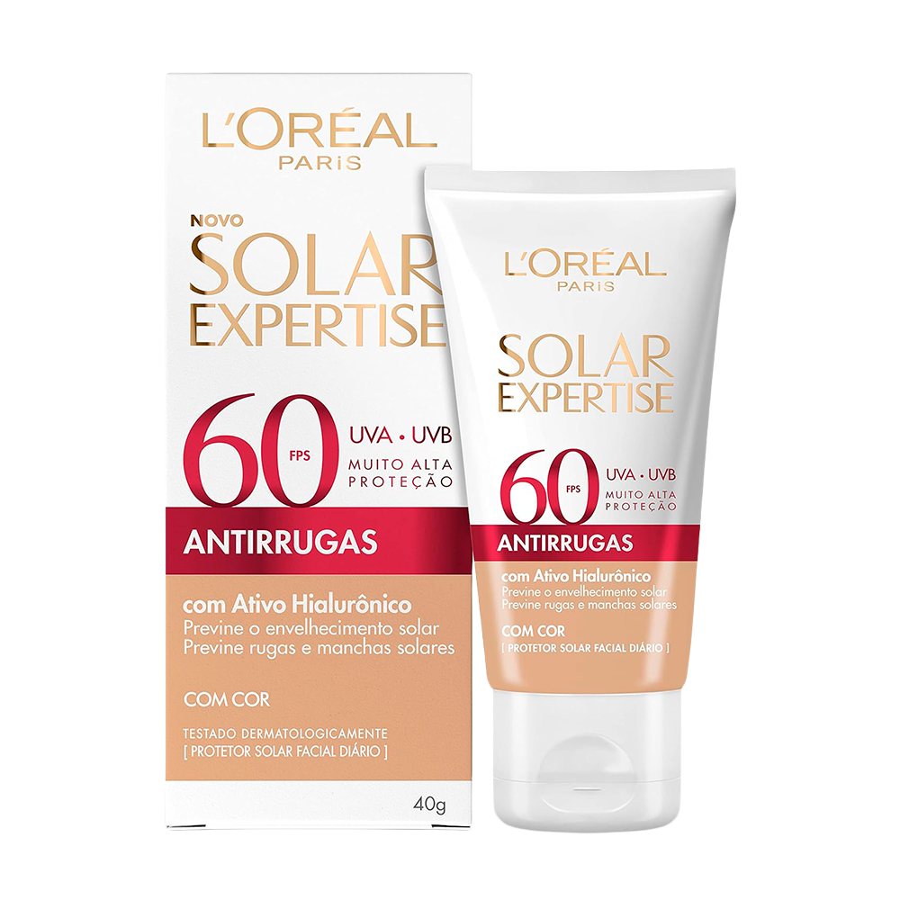 Protetor Solar L'Oréal Facial FPS60 Antirrugas 40g com Cor
