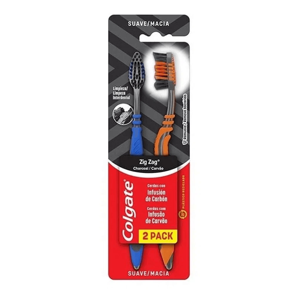 Escova Dental Colgate Zig Zag Carvão com 2 Unidades