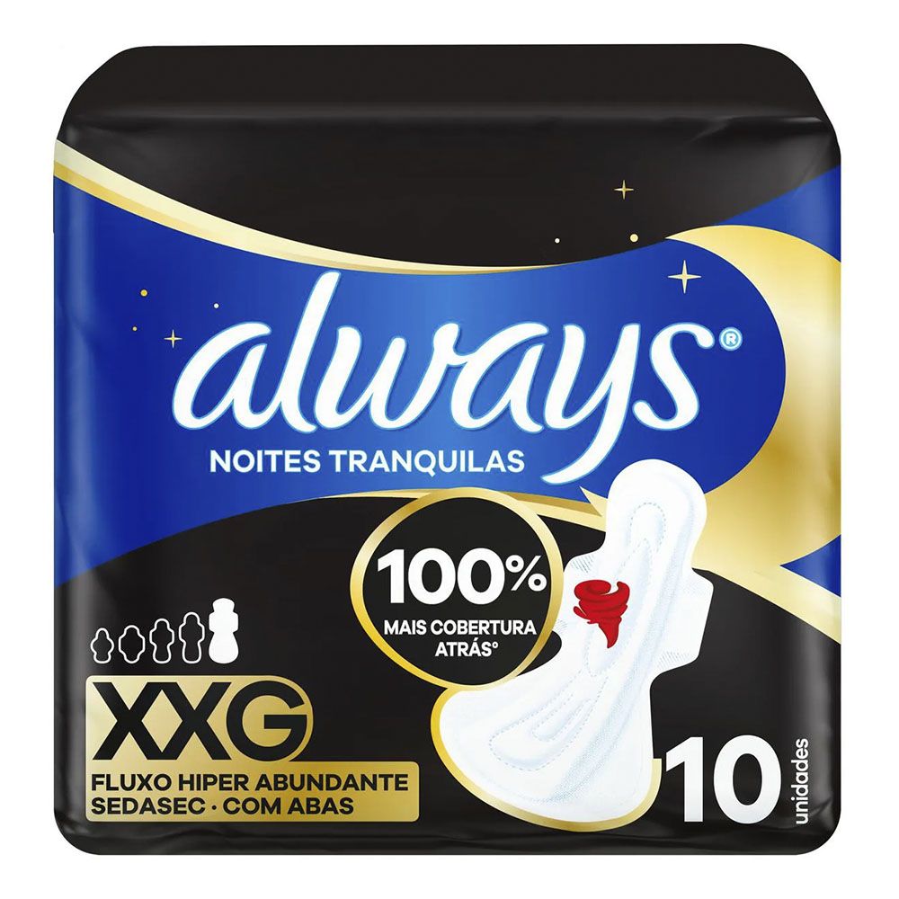 Absorvente Always Noites Tranquilas Seca XXG Com Abas 10 unidades