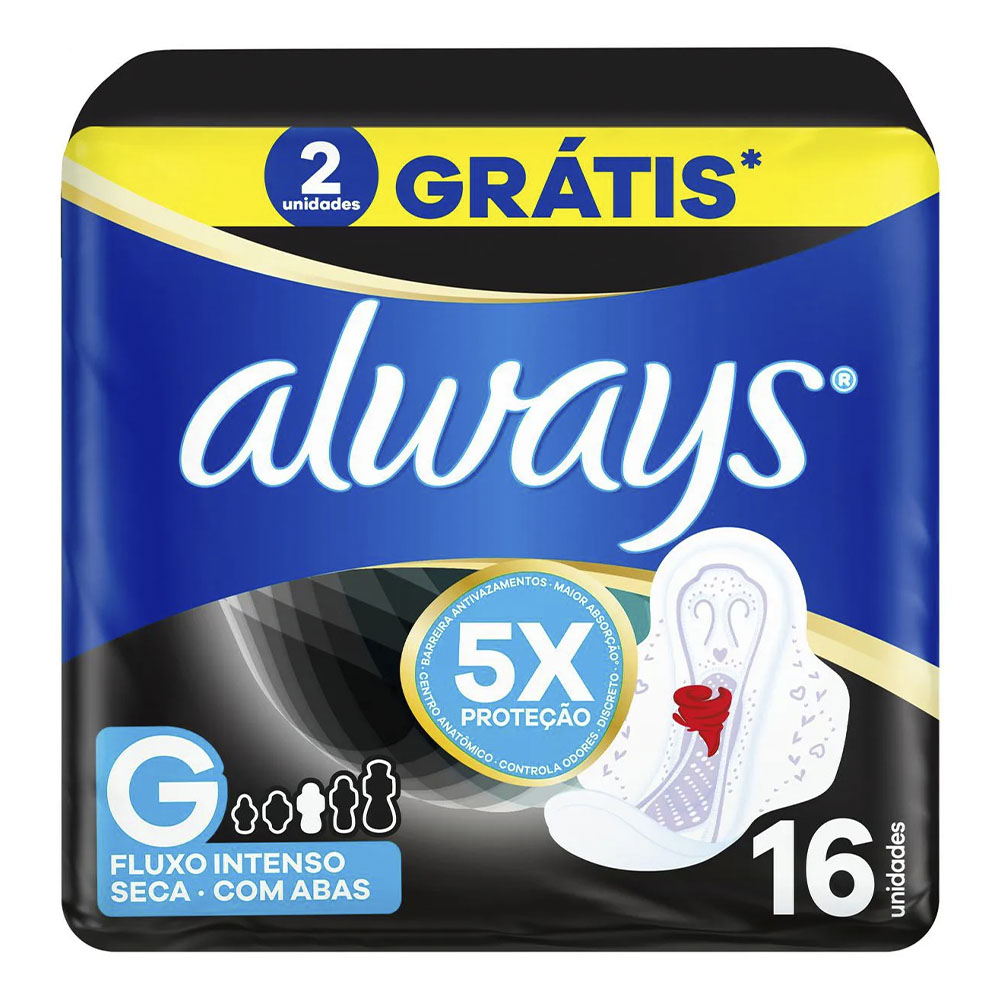 Absorvente Always Noturno Grande Cobertura Seca com Abas com 16 unidades