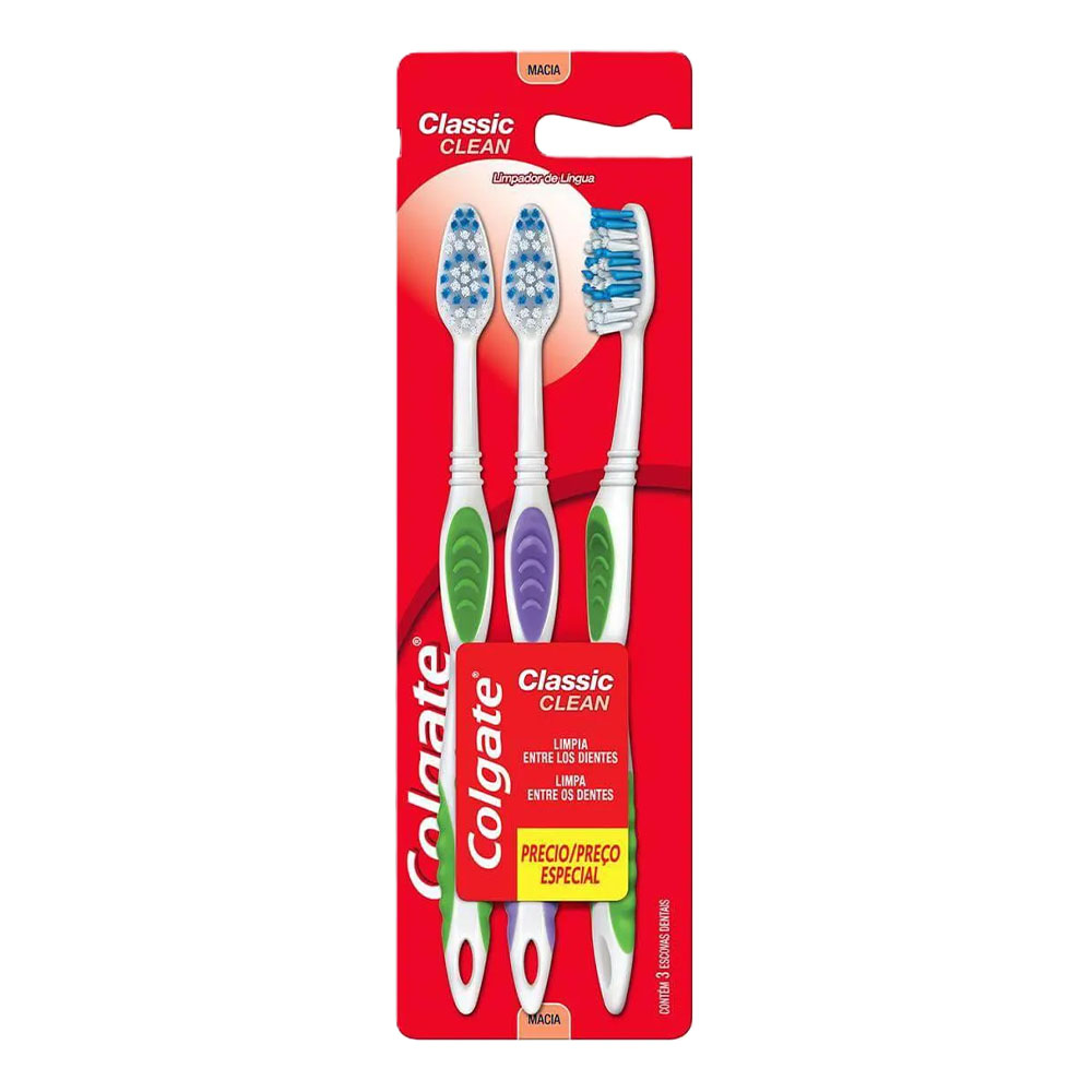 Escova de Dente Colgate Classic Clean 3 unidades