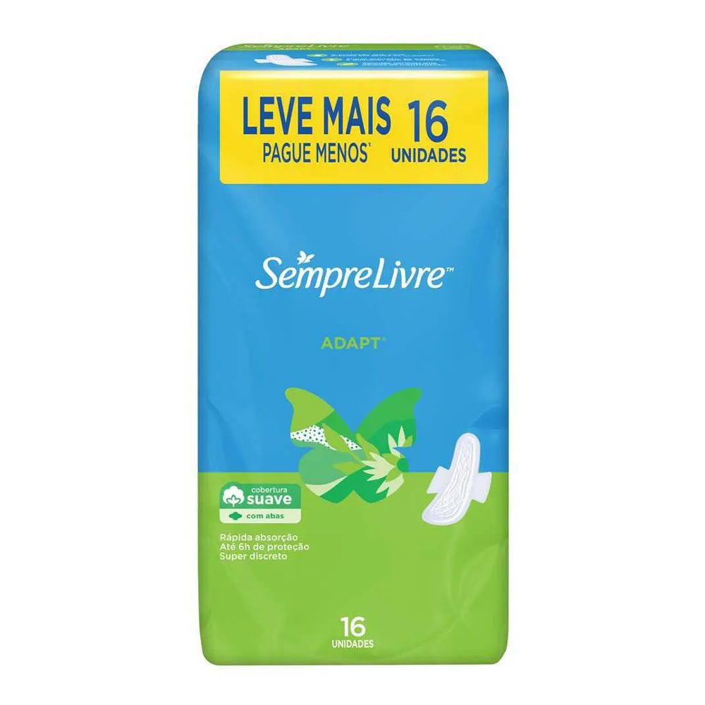 Absorvente Sempre Livre Adapt Cobertura Suave com Abas com 16 unidades
